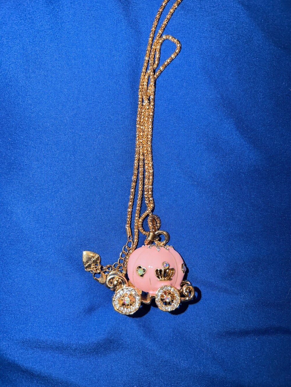 Pink Pumpkin Carriage Necklace with Gold Chain